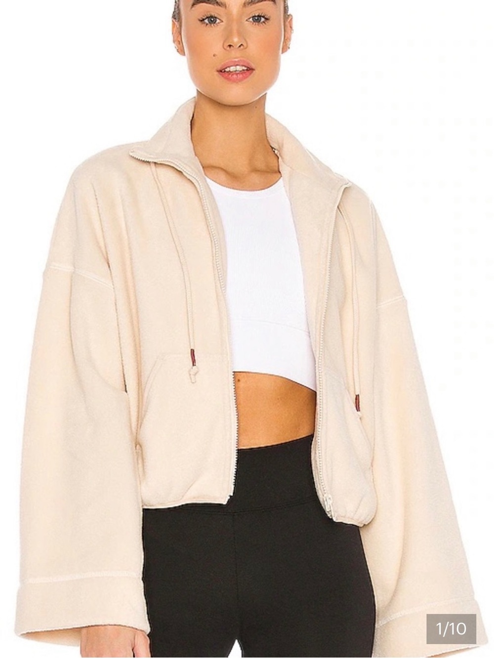 FP Movement by Free People Cream Zip-Up Fleece Jacket Size Large